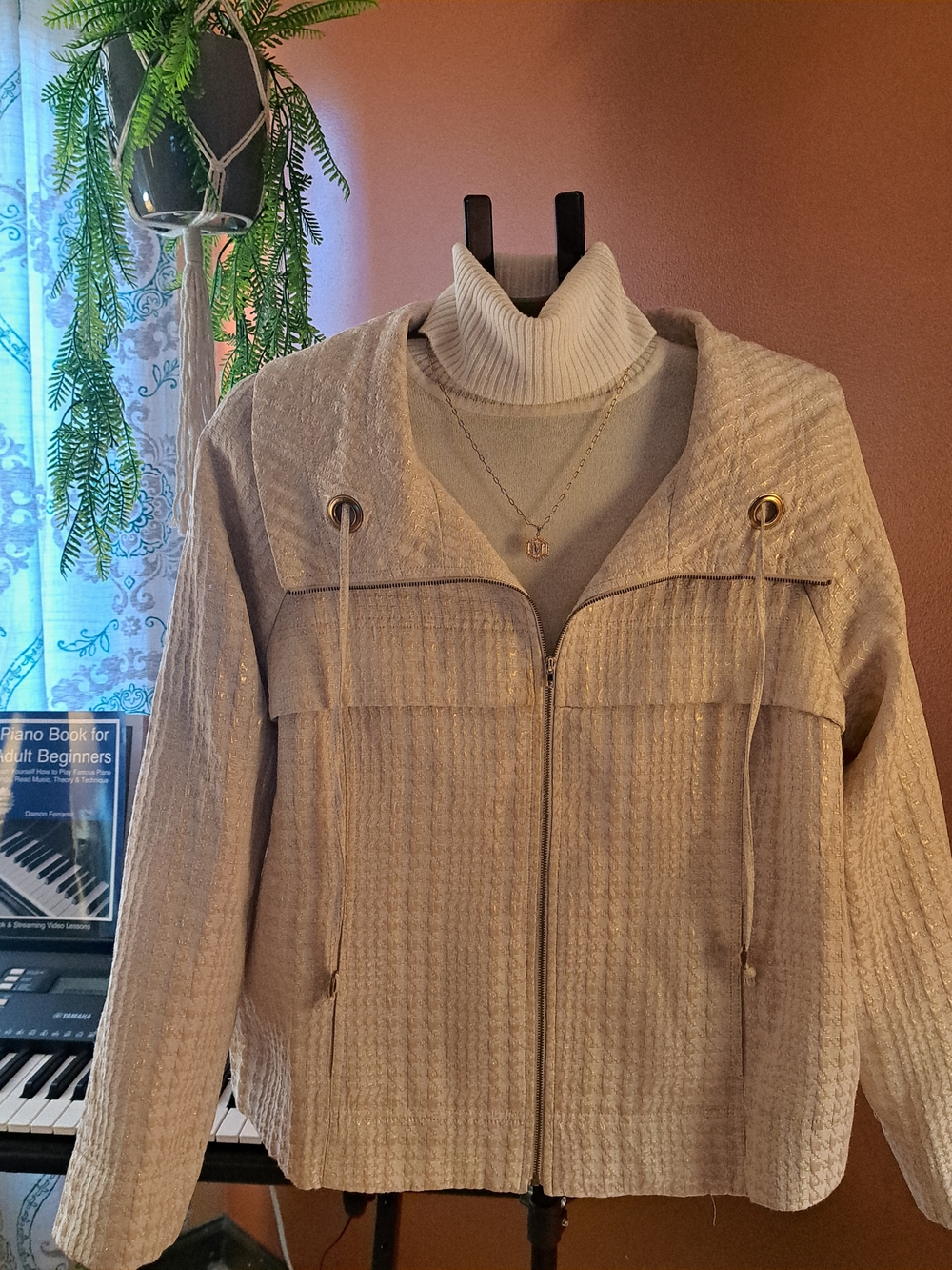 erin london Cream Quilted Zip Hoodie Jacket